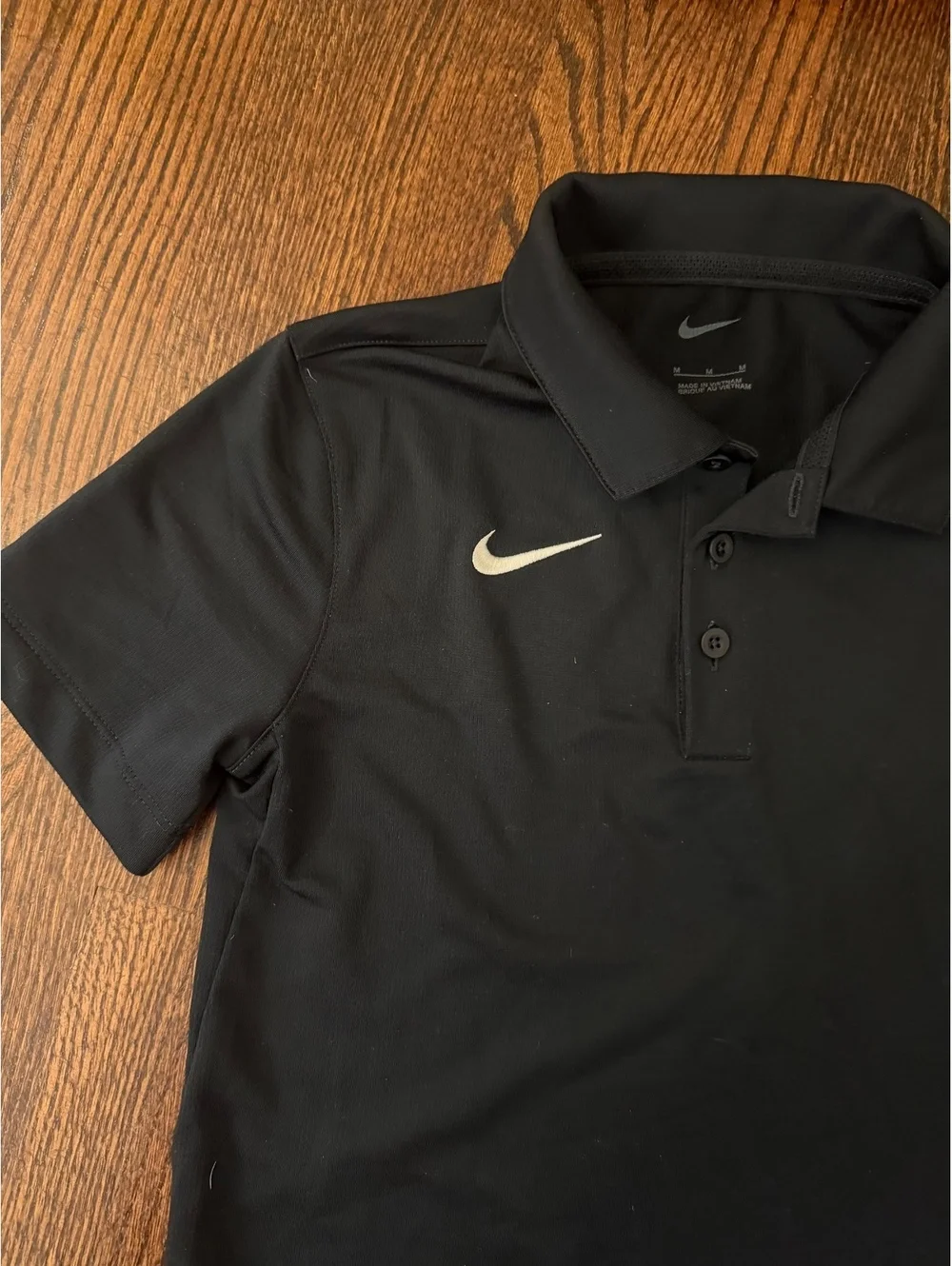 Nike Boys Youth Medium Black Dri-FIT Polo Shirt Performance Short Sleeve